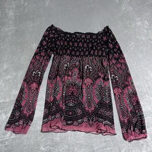 Womens Medium Babydoll Top Fairy Grunge Smocked Sheer Paisley Whimsigoth Gypsy